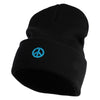 Small Blue Glitter Peace Sign Iron On Patched 12 Inch Long Knitted Beanie - Black OSFM