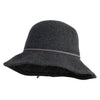 Women's Wavy Brim Faux Leather Bow Knitted Bucket Hat - Grey OSFM
