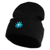 Mirrored Spiral Pinwheel Flower Iron On Patched 12 Inch Long Knitted Beanie - Black OSFM