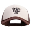 Coffee Phrase Embroidered Two Tone Polyester 5 Panel Foam Front Mesh Back Cap - Brown-Tan OSFM