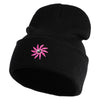 Mirrored Spiral Pinwheel Flower Iron On Patch 12 Inch Long Knitted Beanie - Black OSFM