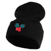 Christmas Holly Embroidered Iron on Patch  12 Inch Long Knitted Beanie - Black OSFM