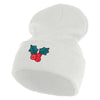 Christmas Holly Embroidered Iron on Patch  12 Inch Long Knitted Beanie - White OSFM