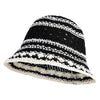 Women's Knit Cotton Striped 2.75" Brim Bucket Hat - Black Ivory OSFM