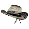 UPF 50+ Western Style Distressed Hat with Stone-Studded Band - White-Turquoise S