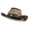 UPF 50+ Western Style Distressed Hat with Brass Concho and Studs - Khaki-Browb S