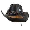 UPF 50+ Natural Straw Black and White USA Flag Cowboy Hat - Black OSFM