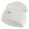 Tiny Rainbow Iron on Patched 12 Inch Long Knitted Beanie - White OSFM
