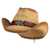 UPF 50+ Natural Straw Gem Buckle Cowboy Hat - Turquoise OSFM