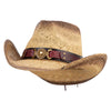 UPF 50+ Natural Straw Gem Buckle Cowboy Hat - Orange OSFM