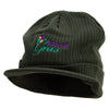 Mardi Gras with Jester Embroidered Big Knit Ribbed Beanie with Visor - Olive XL-3XL