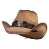 UPF 50+ Natural Straw 3D Sherrif Buckle Cowboy Hat - Brown OSFM