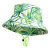 Women's Tropical Leaf with Chin Cord Bucket Hat - Green OSFM