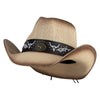 UPF 50+ Natural Straw Longhorn Cowboy Hat with Decorated Band - Embroidered OSFM