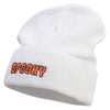 Spooky Text Embroidered Big Size Superior Cotton Long Knitting Beanie - White XL-3XL