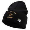 Licensed US Army Veteran Military Embroidered 12 Inch Solid Knit Cuff Long Beanie Made in USA - Black OSFM