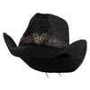 UPF 50+ Natural Straw Gem-Studded Brass Heart Cowboy Hat - Black OSFM