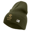 Licensed Star US Army Retired Military Embroidered 8 Inch Solid Knit Short Beanie Made in USA - Olive OSFM
