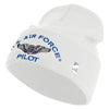 US Air Force Pilot Logo Embroidered 12 Inch Solid Knit Cuff Long Beanie Made in USA - White OSFM