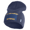 US Air Force Veteran with Flag Symbol Embroidered 8 Inch Solid Knit Short Beanie Made in USA - Navy OSFM
