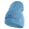 US Air Force Navy Letter Symbol Embroidered 8 Inch Solid Knit Short Beanie Made in USA - Carolina-Blue OSFM