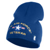 U.S. Airforce Veteran with Roundel Symbol Embroidered 8 Inch Solid Knit Short Beanie Made in USA - Royal-Blue OSFM
