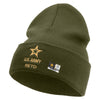 Licensed Star US Army Retired Military Embroidered 12 Inch Solid Knit Cuff Long Beanie Made in USA - Olive OSFM