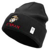 Marine Veteran Logo Embroidered 12 Inch Solid Knit Cuff Long Beanie Made in USA - Black OSFM