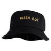 Brain Rot Design Embroidered Unisex Multipurpose Crushable Cotton Twill Bucket Hat - Black M