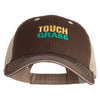 Touch Grass Embroidered Big Size Garment Washed Cotton Twill Mesh Cap - Brown Beige XL-3XL