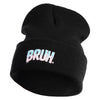 Bruh Phrase Logo Embroidered 12 inch Acrylic Blank Cuff Long Beanie - Black OSFM