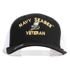 Licensed US Navy Seabee Veteran Embroidered Contrast Trucker Cap - Black-White OSFM