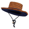 3 Inch Brim Rush Straw Gambler Hat - Navy M