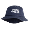 Stay Cool Phrase Embroidered Cotton Twill Bucket Hat - Navy M