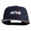 Anime Wordmark Embroidered Wool Blend Flat Snapback Cap - Navy OSFM