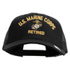US Marine Corps Retired Design Embroidered 6 Panel Structured Cotton Twill Mesh Cap Made in USA - Black OSFM