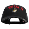 US Marine Semper Fidelis Design Embroidered 6 Panel Structured Cotton Twill Mesh Cap Made in USA - Black OSFM