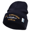 Made in USA US Submarine Veteran Logo Embroidered 12 Inch Solid Knit Cuff Long Beanie