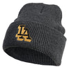 Block Letter LA Embroidered Waffle Knit Cuff Beanie - Black-Marled OSFM