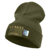 Licensed Made in USA Navy Retired Flag Symbol Embroidered 12 Inch Solid Knit Cuff Long Beanie - Olive OSFM