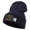 Licensed Made in USA Navy Veteran Flag Symbol Embroidered 12 Inch Solid Knit Cuff Long Beanie - Navy OSFM
