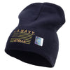 Licensed Made in USA Navy Veteran Flag Symbol Embroidered 8 Inch Solid Knit Short Beanie - Navy OSFM