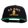 Licensed Navy USN Veteran Embroidered 5 Panel Flat Bill Twill Snapback Solid Cap - Black OSFM