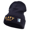 Licensed Made in USA Navy Veteran Letters Logo Embroidered 12 Inch Solid Knit Cuff Long Beanie - Navy OSFM
