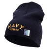 Licensed Made in USA Navy Veteran Letters Symbol Embroidered 8 Inch Solid Knit Short Beanie - Navy OSFM