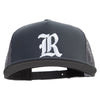 Old English R Big Size 5 Panels Mesh Flat Bill Snapback - Dk-Grey XL-3XL