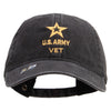Licensed Star US Army Veteran Military Embroidered Washed Solid Pigment Dyed Cotton Twill Brass Buckle Cap - Black OSFM