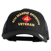 4th Marine Division Veteran Embroidered 6 Panel Structured Cotton Twill Mesh Cap Made in USA - Black OSFM