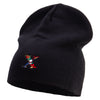 Skull X Flower Embroidered Big Size Superior Cotton Short Knit Beanie - Black XL-3XL