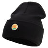 Made in USA Circle Tulip Embroidered 12 Inch Solid Knit Cuff Long Beanie - Black OSFM
